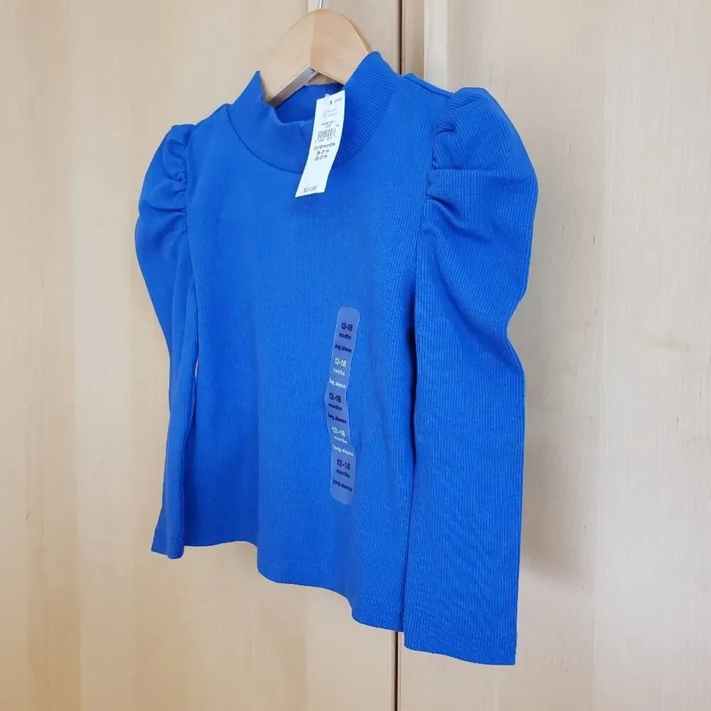 NEW! Gap Toddler Girl's Blue Puff Sleeve Turtleneck Shirt 12-18 Months